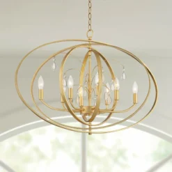 Possini Euro Tiller 32" Wide Gold Leaf 8-Light Foyer Pendant