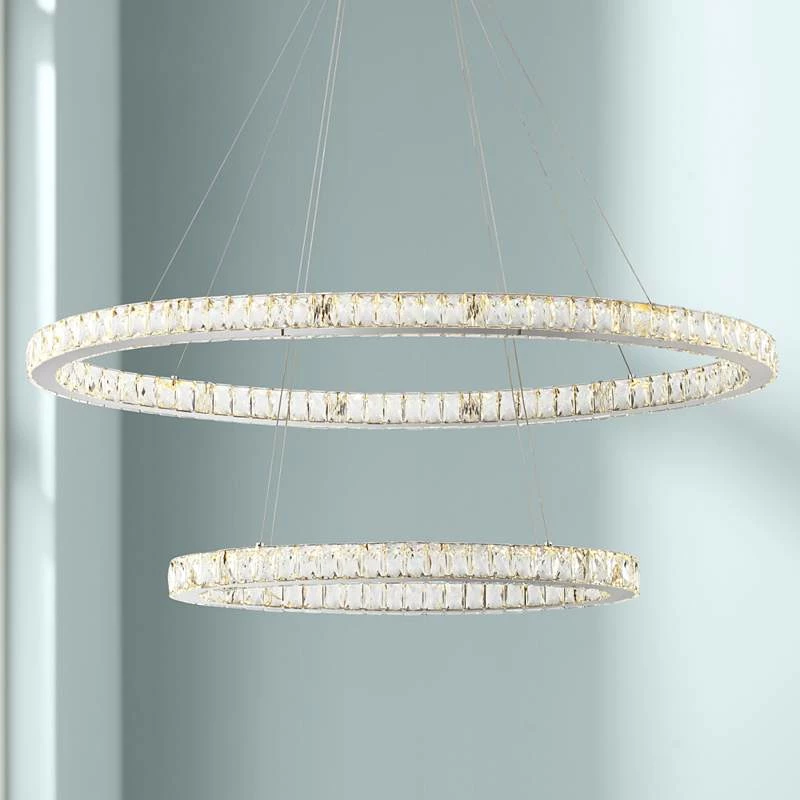 Possini Wainwright 48" Wide Crystal Double-Ring Dimmable LED Pendant 4 Possini Wainwright 48" Wide Crystal Double-Ring Dimmable LED Pendant - Image 2