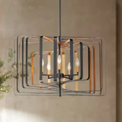 Maxim Radial 30" Wide Rectangular Black Gold 5-Light Modern Pendant Light