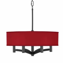 Red Faux Silk Ava 6-Light Black Pendant Chandelier