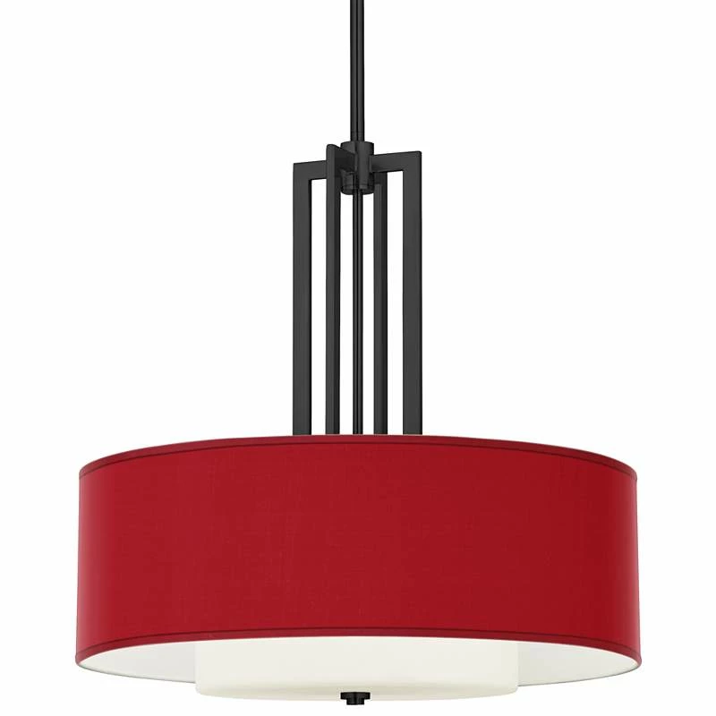 Red Faux Silk Carey 24" Black 4-Light Chandelier 3 Red Faux Silk Carey 24" Black 4-Light Chandelier
