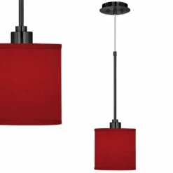 Red Faux Silk Giclee Black Mini Pendant Light