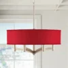 Red Textured Faux Silk Ava 6-Light Nickel Pendant Chandelier -Outlet The Radiantix Store red textured faux silk ava 6 light nickel pendant chandelier 9v432cropped