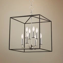 Richie 18" Wide Polished Nickel And Black 8-Light Pendant