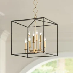 Richie 18"W Aged Brass And Textured Black 8-Light Pendant