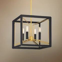 Sable Point 14 1/4"W Black And Gold 4-Light Foyer Pendant