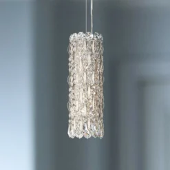 Schonbek Sarella 5" Wide Silver And Crystal Column Pendant