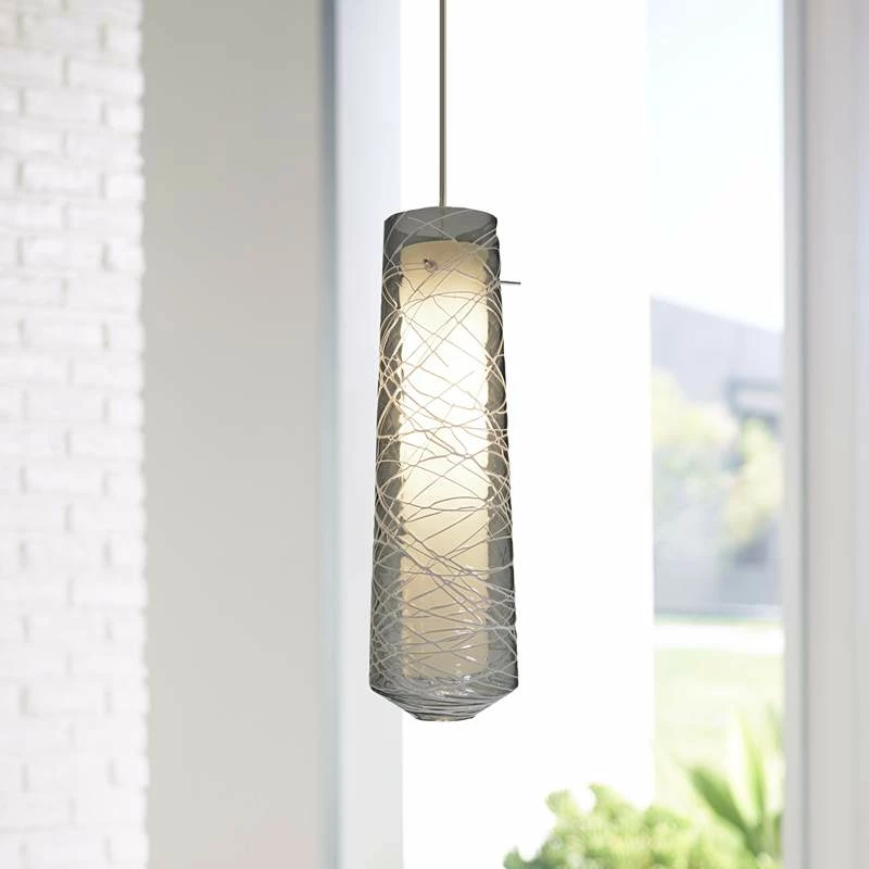 AFX Spun 5" Wide Satin Nickel LED Mini Pendant With Smoke Glass 3 AFX Spun 5" Wide Satin Nickel LED Mini Pendant With Smoke Glass