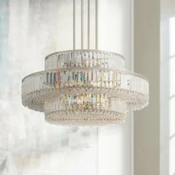 Stiffel Ella 32 1/2"Wide Nickel Crystal 16-Light Three-Tier Pendant
