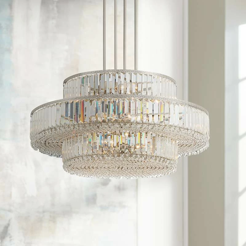 Stiffel Ella 32 1/2"Wide Nickel Crystal 16-Light Three-Tier Pendant 3 Stiffel Ella 32 1/2"Wide Nickel Crystal 16-Light Three-Tier Pendant