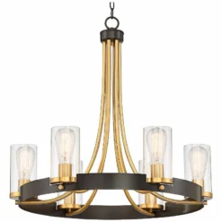 Stiffel Ferrers 26" Wide Dark Bronze And Gold 6-Light Chandelier -Outlet The Radiantix Store stiffel ferrers 26 inch wide dark bronze and gold 6 light chandelier 91j31