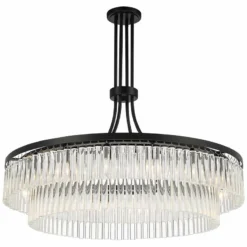 Stiffel Handry 38" Wide Black Glass Rod 16-Light Pendant -Outlet The Radiantix Store stiffel handry 38 inch wide black glass rod 16 light pendant 529m0