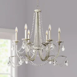 Strand 28" Wide Silver Leaf 6-Light Chandelier