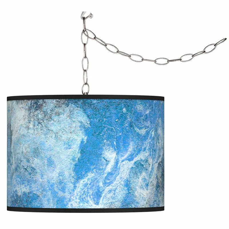 Swag Style Ultrablue Giclee Shade Plug-In Chandelier 4 Swag Style Ultrablue Giclee Shade Plug-In Chandelier - Image 2