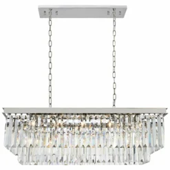Sydney 40"W Nickel And Crystal Kitchen Island Light Pendant -Outlet The Radiantix Store sydney 40 inchw nickel and crystal kitchen island light pendant 57y96