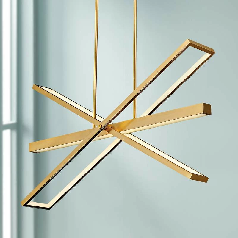 Tangent 36" Wide Lacquered Brass 4-Light LED Pendant Light 3 Tangent 36" Wide Lacquered Brass 4-Light LED Pendant Light