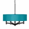 Teal Blue Faux Silk Ava 6-Light Black Pendant Chandelier