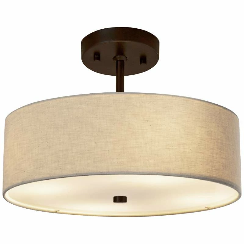 Textile™ Classic 14"W Bronze Cream Drum Pendant Light 4 Textile™ Classic 14"W Bronze Cream Drum Pendant Light - Image 2