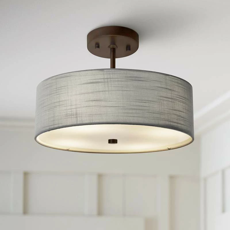 Textile™ Classic 14"W Bronze Gray Drum Pendant Light 3 Textile™ Classic 14"W Bronze Gray Drum Pendant Light