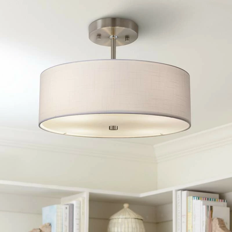 Textile™ Classic 14"W Nickel White Drum Pendant Light 3 Textile™ Classic 14"W Nickel White Drum Pendant Light