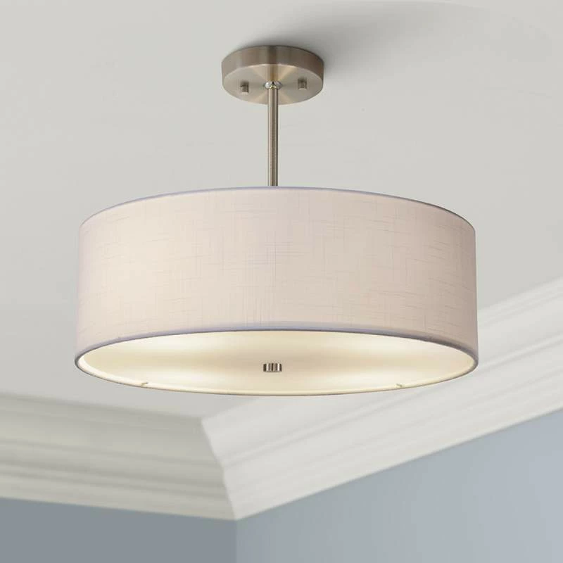 Textile™ Classic 18"W Nickel White Drum Pendant Light 3 Textile™ Classic 18"W Nickel White Drum Pendant Light