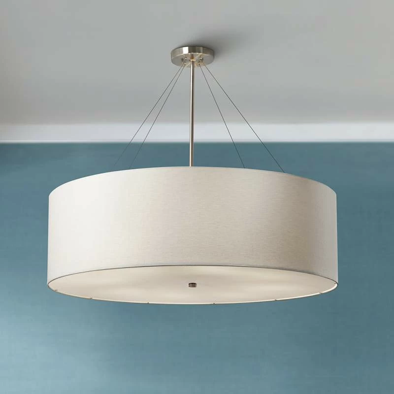Textile™ Classic 36"W Nickel White Drum Pendant Light 3 Textile™ Classic 36"W Nickel White Drum Pendant Light