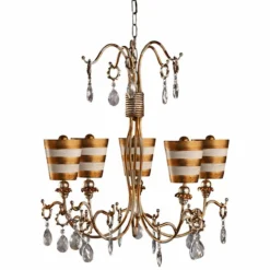 Tivoli 30"W Cream Patina And Striped Gold 5-Light Chandelier