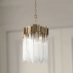 Varaluz Matrix 14" Wide Havana Gold And Fluted Glass Pendant