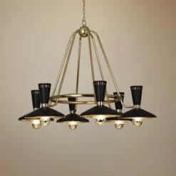 Vortex 46 1/4"W Modern Brass And Black 6-Light Chandelier