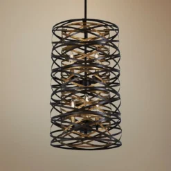 Vortic Flow 14"W Dark Bronze And Mosaic Gold 6-Light Pendant
