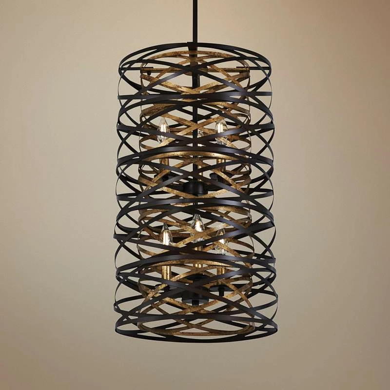 Vortic Flow 14"W Dark Bronze And Mosaic Gold 6-Light Pendant 3 Vortic Flow 14"W Dark Bronze And Mosaic Gold 6-Light Pendant
