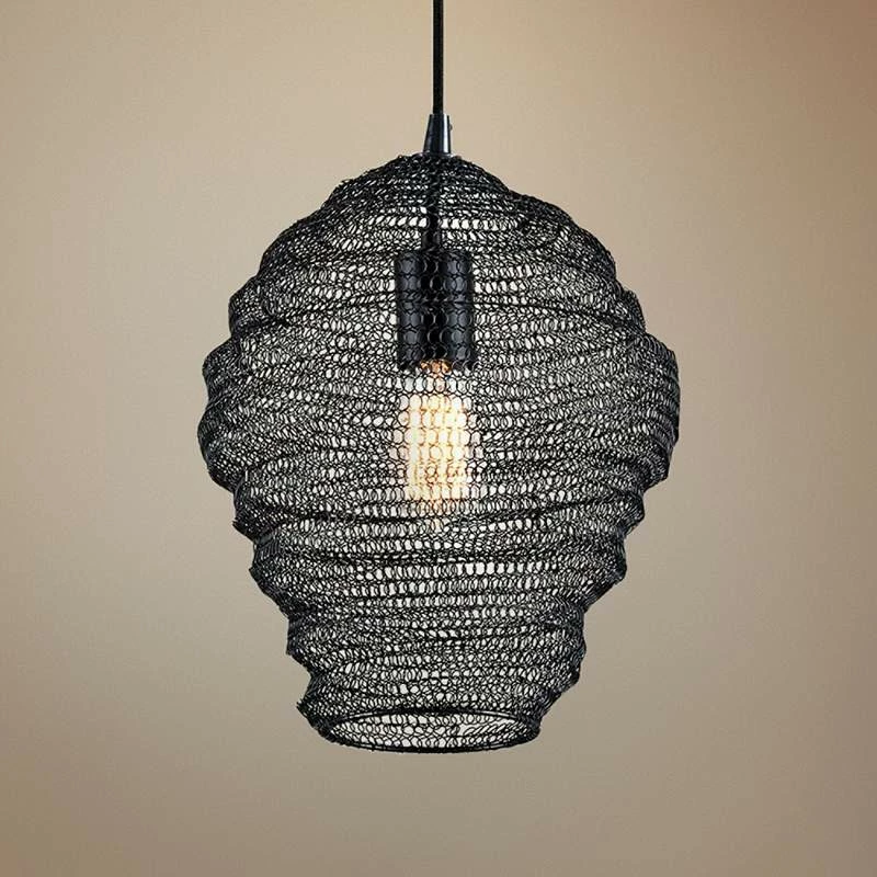 Troy Wabi Sabi 13" Wide Black Pendant Light W/ Black Iron Mesh Shade 3 Troy Wabi Sabi 13" Wide Black Pendant Light W/ Black Iron Mesh Shade