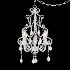 White With Crystal Accents Plug-In Swag Chandelier
