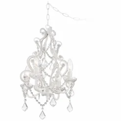 White With Crystal Accents Plug-In Swag Chandelier -Outlet The Radiantix Store white with crystal accents plug in swag chandelier p5787views1
