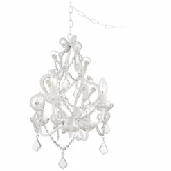 White With Crystal Accents Plug-In Swag Chandelier -Outlet The Radiantix Store white with crystal accents plug in swag chandelier p5787views2