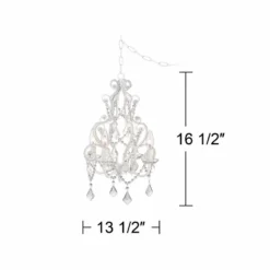 White With Crystal Accents Plug-In Swag Chandelier -Outlet The Radiantix Store white with crystal accents plug in swag chandelier p5787views3
