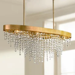 Winham 36"W Gold And Crystal Kitchen Island Light Chandelier