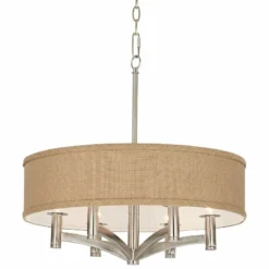 Woven Burlap Ava 6-Light Nickel Pendant Chandelier -Outlet The Radiantix Store woven burlap ava 6 light nickel pendant chandelier 9k797views2
