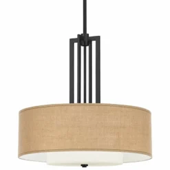 Woven Burlap Carey 24" Black 4-Light Chandelier