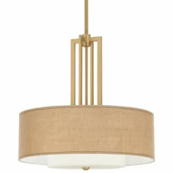 Woven Burlap Carey 24" Gold 4-Light Chandelier