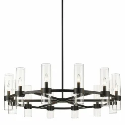 Z-Lite Datus 43.5" Wide 12-Light Matte Black Modern Ring Chandelier -Outlet The Radiantix Store z lite datus 43 5 inch wide 12 light matte black modern ring chandelier 875d4