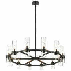 Z-Lite Datus 43.5" Wide 12-Light Matte Black Modern Ring Chandelier -Outlet The Radiantix Store z lite datus 43 5 inch wide 12 light matte black modern ring chandelier 875d4views3