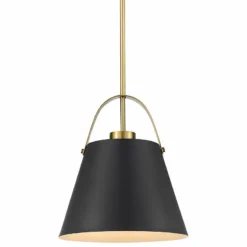 Z-Lite Studio 12.5" Wide Matte Black And Heritage Brass Modern Pendant
