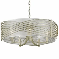 Golden Lighting Zara 25 3/4" Wide White Gold 5-Light Drum Chandelier -Outlet The Radiantix Store zara 25 and three quarter inch wide white gold 5 light drum chandelier 60k68views2