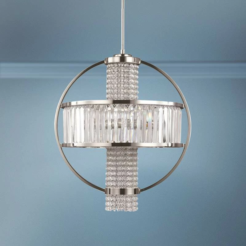 Zeev Metropolis 22"W Polished Nickel Crystal Pendant Light 3 Zeev Metropolis 22"W Polished Nickel Crystal Pendant Light