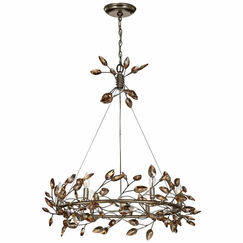 Zeev Misthaven 32"W Antique Gold Crystal 6-Light Chandelier 4 Zeev Misthaven 32"W Antique Gold Crystal 6-Light Chandelier - Image 2